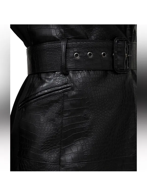 French Connection Black Croc Leather Belted Blazer Dress - - Image 4