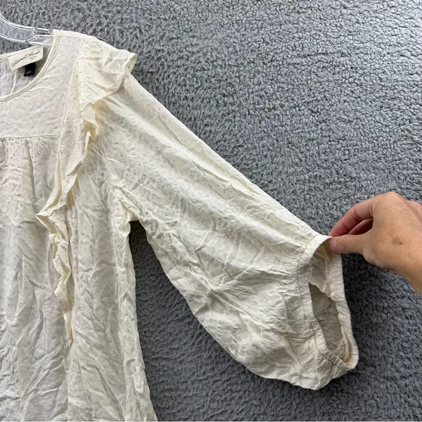 Universal Threads NWT‎ 3/4 Balloon Sleeve Blouse Top Cream Peasant Boho Ruffle S - Image 2