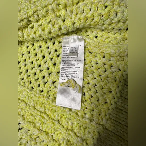 A by ANTHROPOLOGIE Cable Knit Yellow- White CARDIGAN, 73% Cotton, Size M/L - Image 3