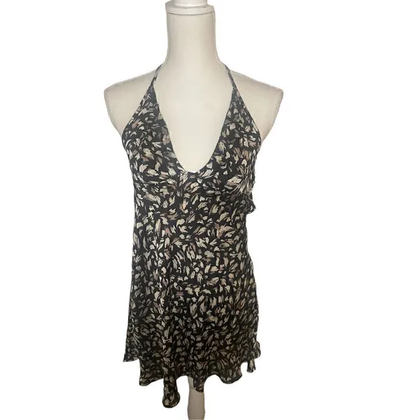 Free People Printed Hang on slip Dress Night Combo Black Tan Size S/P - Image 2