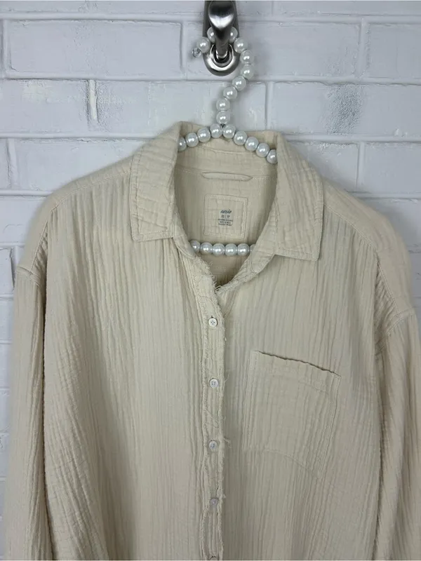 Aerie Pool To Party Gauze Cotton Button Down Coverup Shirt Size XS - Image 5