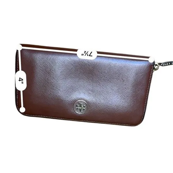 Tory Burch Robinson Dark Brown Saffiano Leather Zip Around Continental Wallet - Image 7