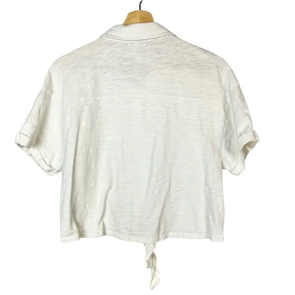 Splendid White Roma Tie Front Button Down Short Sleeve S‎ - Image 4