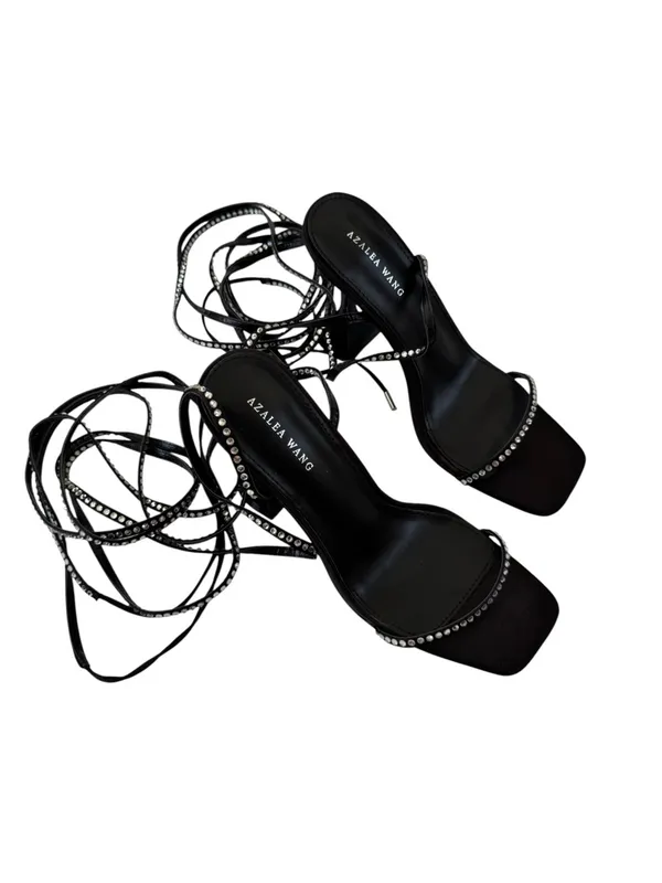 NEW AZALEA WANG Sophie Rhinestone Lace Up Sandal in Black Size 9 - Image 7