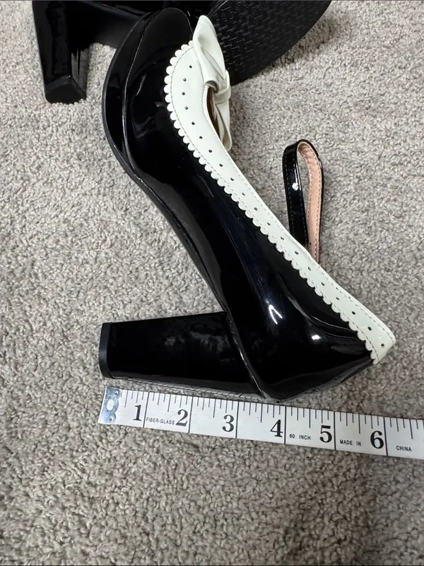 Women’s Black Chunky Heel Mary Jane Pumps Cute Bow Round Toe Size 9.5 NEW - Image 9