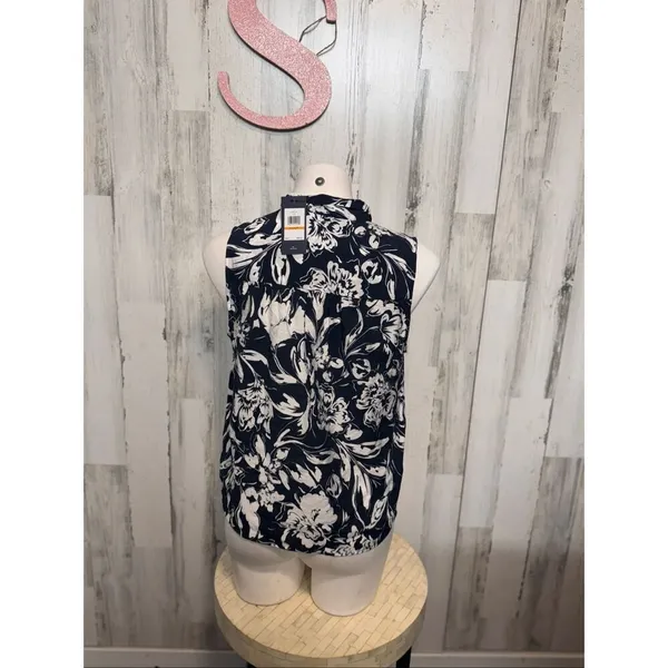 Tommy Hilfiger Sleeveless Floral Tie-Front Blouse Navy White Size S NWT - Image 6