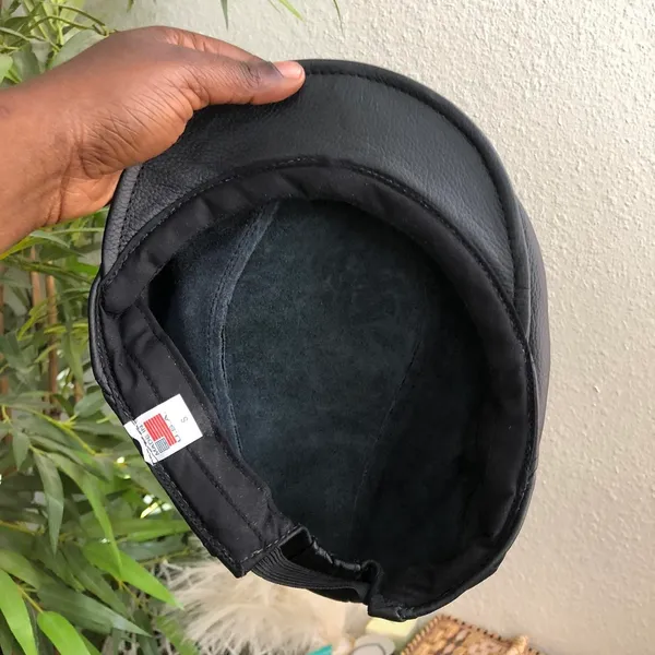 Vintage Unisex Grunge Emo Black Leather Duck Bill Flat Newsboy Cabbie Baker boy hat cap beret #biker #motorcycle #gothic 90s/2000s Y2K Made in USA Genuine Leather - Image 5
