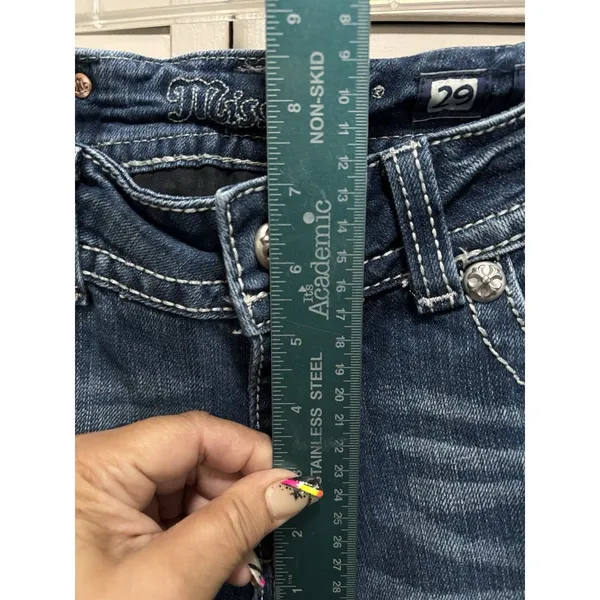 Miss Me Bootcut Jeans Zip Low Rise Embroidery/Gems Logo‎ Size 29 Boho/Western - Image 3