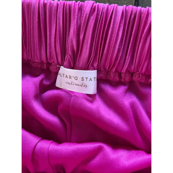 Altar'd State Plisse Wide Leg Pants Womens Size XS Hot Pink Pleated Y2K Satin - Image 5