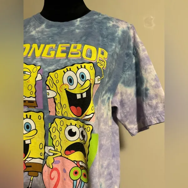 EUC Nickelodeon Blue and Purple SpongeBob Tie Dye Tee size large - Image 3