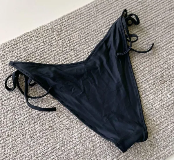 Aerie Black Tie Side Cheekiest Fit V Cut High Leg Bikini Bottom Size Medium - Image 7
