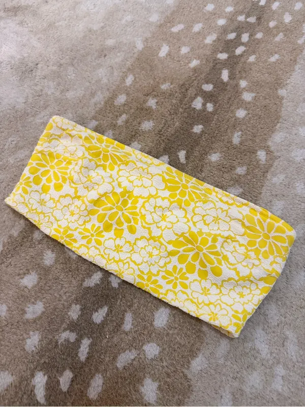 Aerie Yellow Floral Bandeau Bikini Top Size M Strapless Retro Swim - Image 3