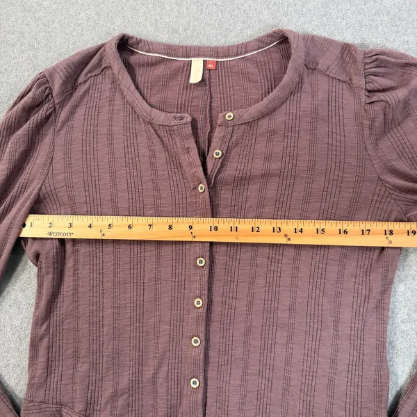 Pilcro Anthropologie Mauve Puff Sleeve Cardigan Women's Large Ribbed Stretch - Image 8
