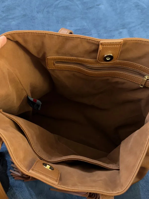 Tassel Detail Leather Tote in Cognac Brown - Image 8