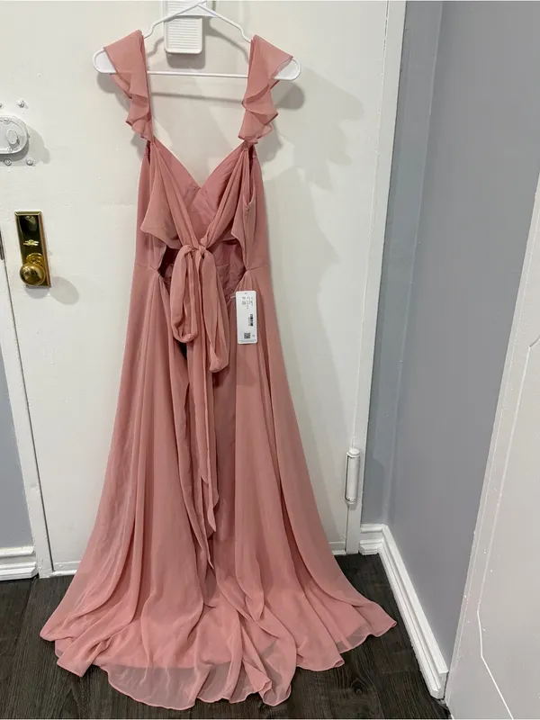 NWT Azazie Everett Rosette A-Line V-neck Ruched Chiffon Dress - Image 6