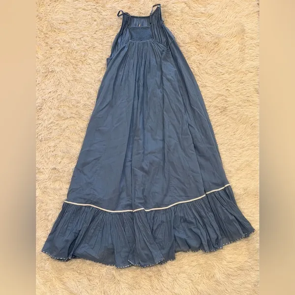 NEW Free People Tip Toeing Tulip Embroidered Gauze maxi Blue Dress sz M - Image 5