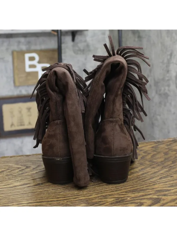 Universal Thread Patsy Tall Fringe Western Boots Mid Calf Chcolate Brown 7.5M - Image 5