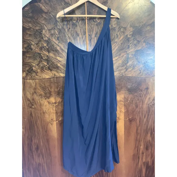 OLD NAVY One Shoulder Midi Shift Dress Volcanic Blue Size Large L POCKETS - Image 2