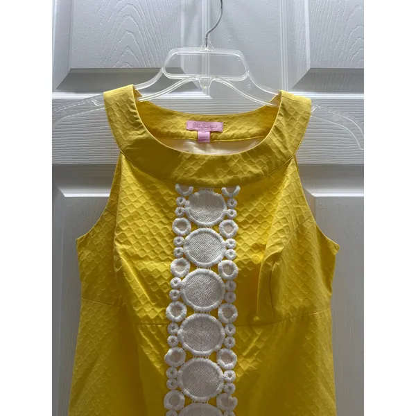 Lilly Pulitzer Jacqueline Shift Dress Sunglow‎ Yellow Lace Trim Honeycomb 00 - Image 5