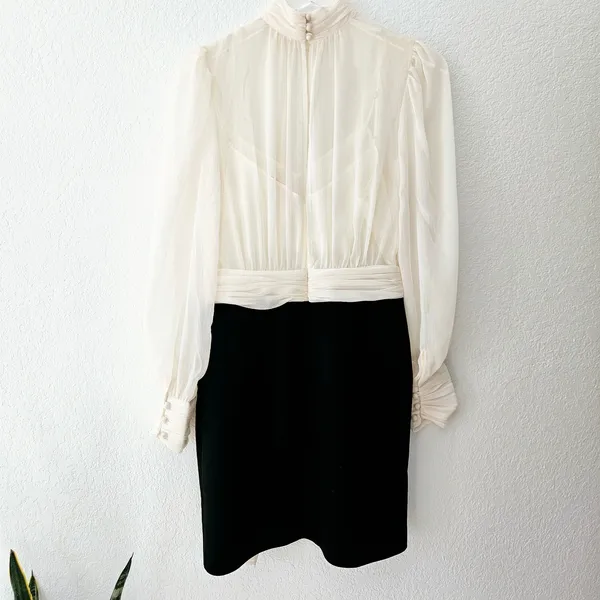 $495‎ Cinq à Sept Holiday Elena White Black Sheer Blouson Mini Dress Sz 2 NEW - Image 11