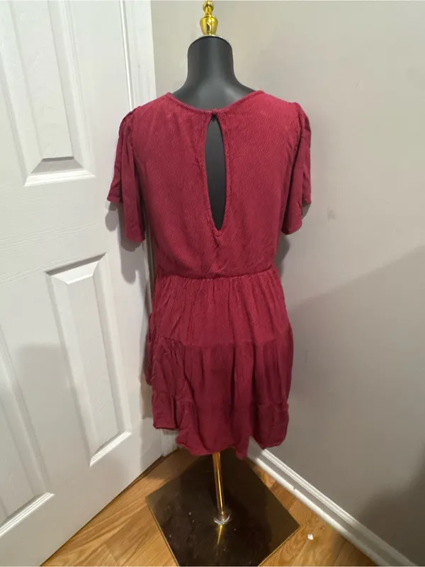 Abercrombie & Fitch Burgundy Tiered Babydoll Dress – Size Small - Image 3