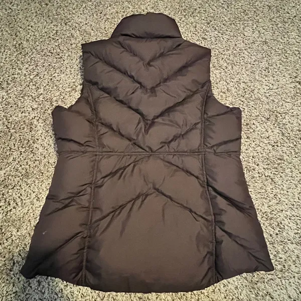 J.Crew Womens Brown Chevron Quilted Down Puffer Vest Large Stand Collar Zip Snap - Image 3