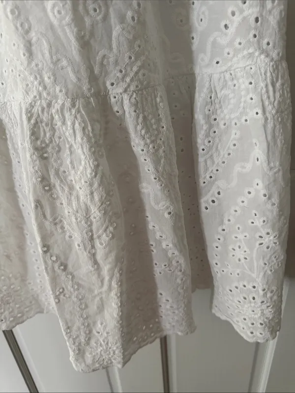 Made in Italy White Eyelet Ruffle Strap Bustier Cinched Line Dress 100% Cotton - Image 5