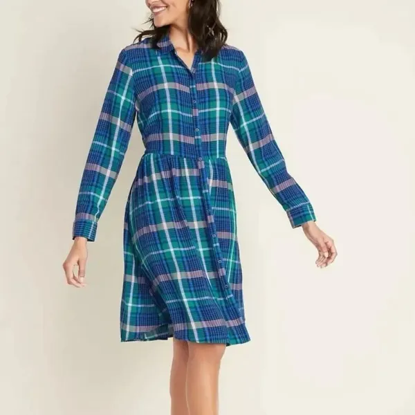 Old navy plaid shirt dress size large - Image 3