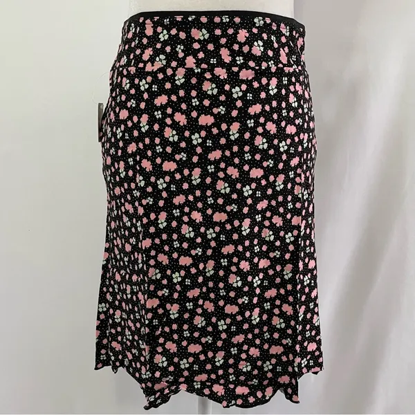 Free People New ​IRL Floral Print Slip Skirt Black Pink Combo Size 8 - Image 7
