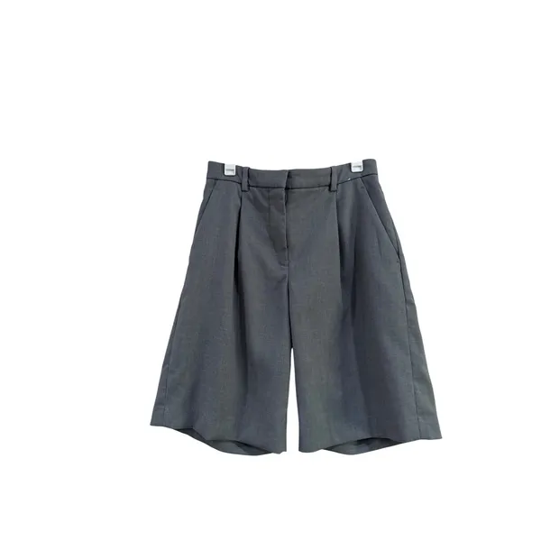 Abercrombie & Fitch Women Grey Mid Rise Bermuda Short Pleated Dress Shorts 24 - Image 2
