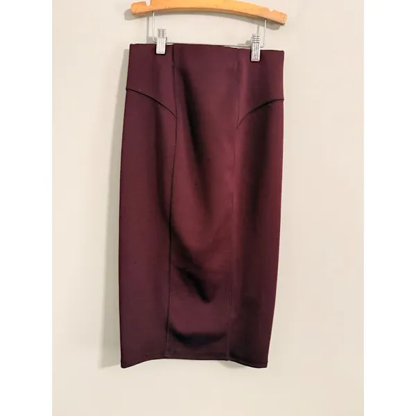 Zara Collection Pencil Skirt Womens Small Burgundy‎ High Waisted Midi Stretch - Image 2