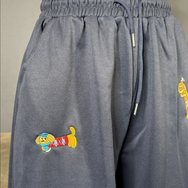Unisex Blue Embroidered Puppy Baggy Sweatpants Y2K Wide Leg Pant Lantern Trouser - Image 2