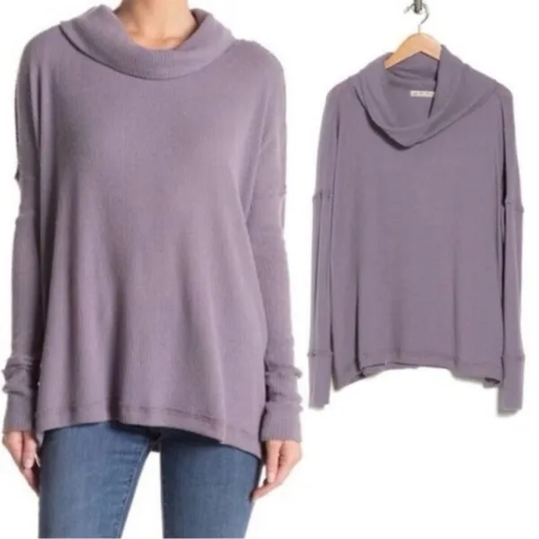 Free People Long Sleeve Ribbed Sweater Top Purple XS - Image 2