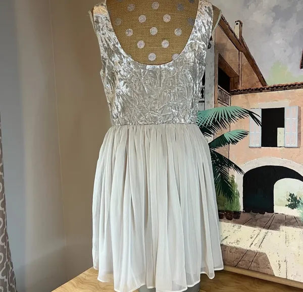 Light Gray Velvety Chiffon Short Dress - Image 2