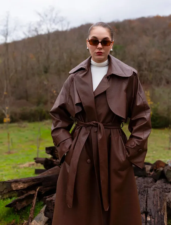 Women’s Brown Trench Coat - Image 3