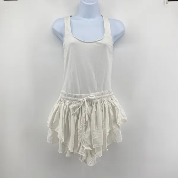 FP Movement Free People White Ruffle Skort Keep it Real Romper Drawstring Size M - Image 3