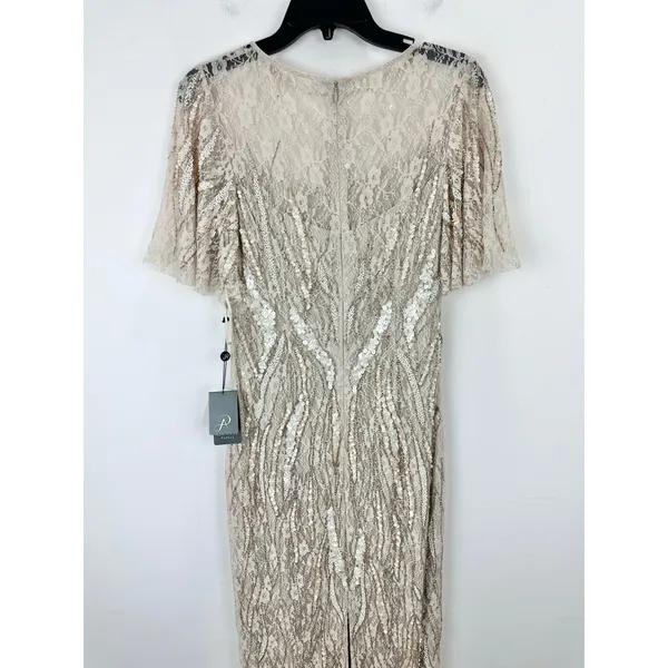 Adrianna Papell Beaded Flutter Sleeve Gown Long Biscotti Beige Formal US 4 NWT - Image 15