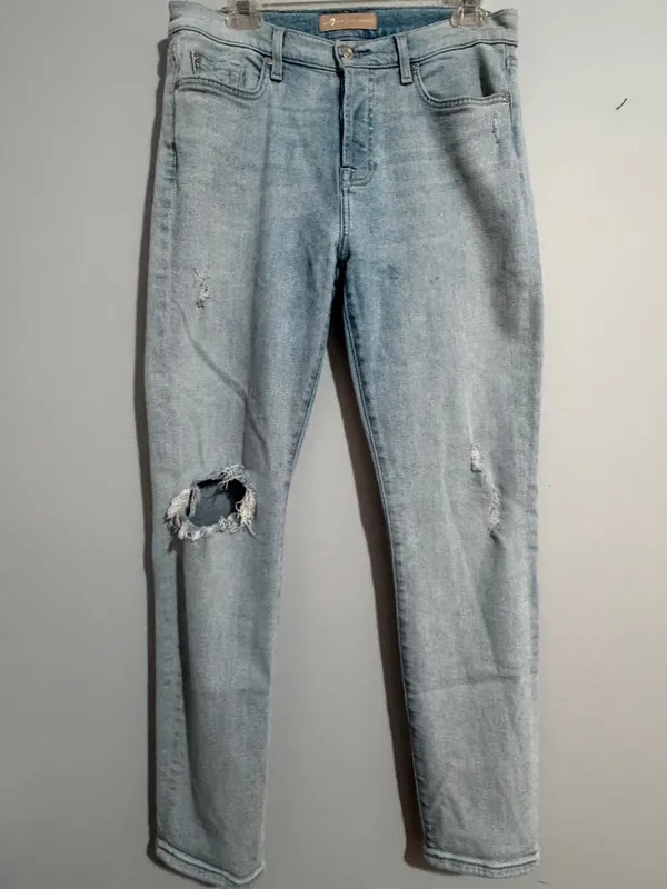 7 For All Mankind Luxe Josefina Light Blue Distressed Boyfriend Jeans- 28 - Image 4