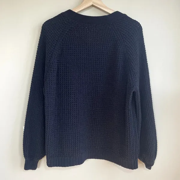American Eagle black waffle knit lightweight cardigan sweater pockets women's M‎ - Image 6
