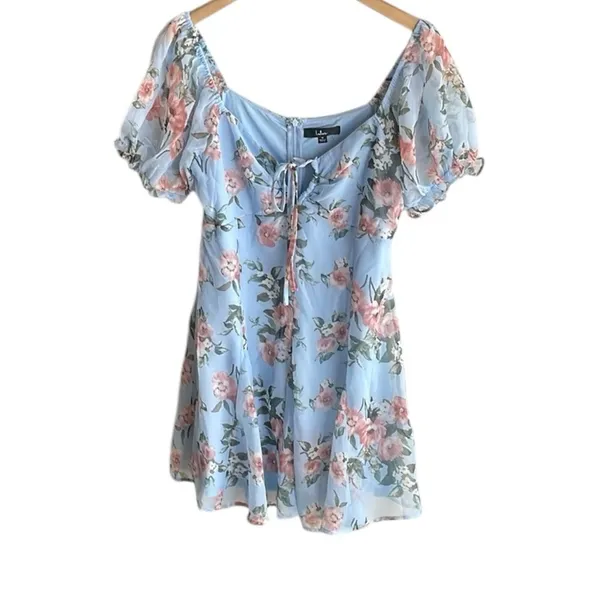 Lulus Precious Perspective Light Blue Floral Puff Sleeve Mini Dress - Image 4