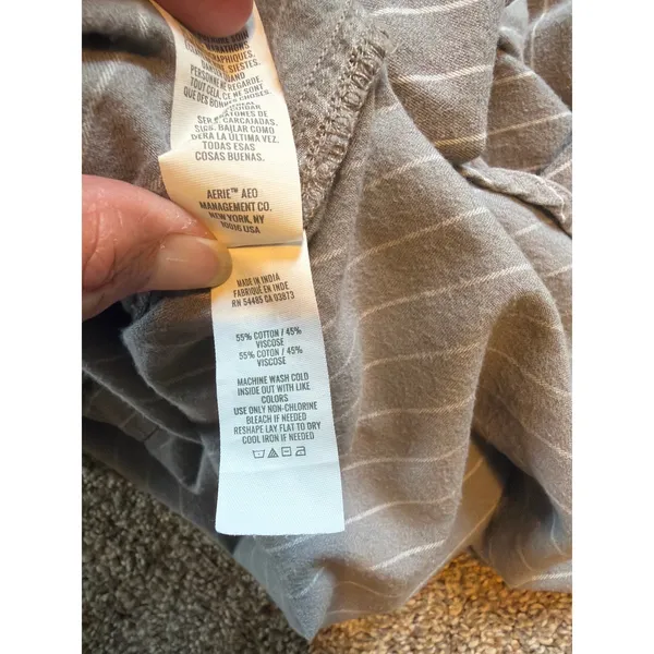 Aerie Off Duty Flannel Pajama Set. Gray/white. Size XXS - Image 6