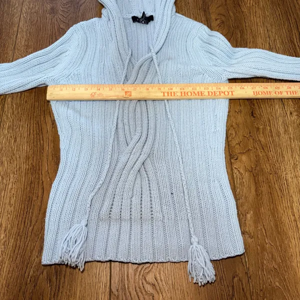Y2K Express Light Blue Knit Hooded Sweater‎ Merino Wool Blend Womens S Cottage - Image 5