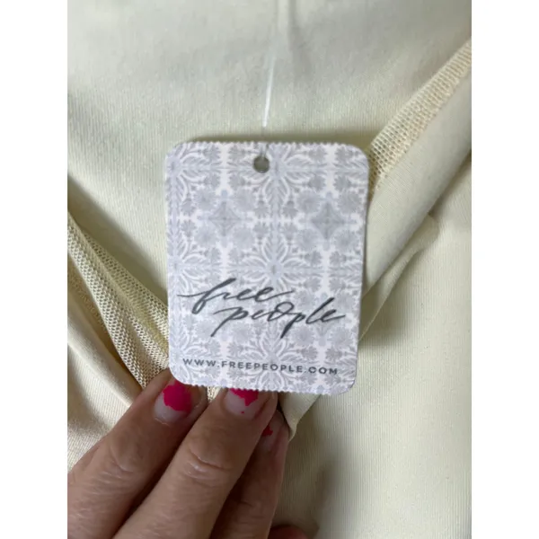 Free People Must Be Love Bodysuit Cream Ruched Mesh Sleeve‎ Romantic Medium New - Image 6
