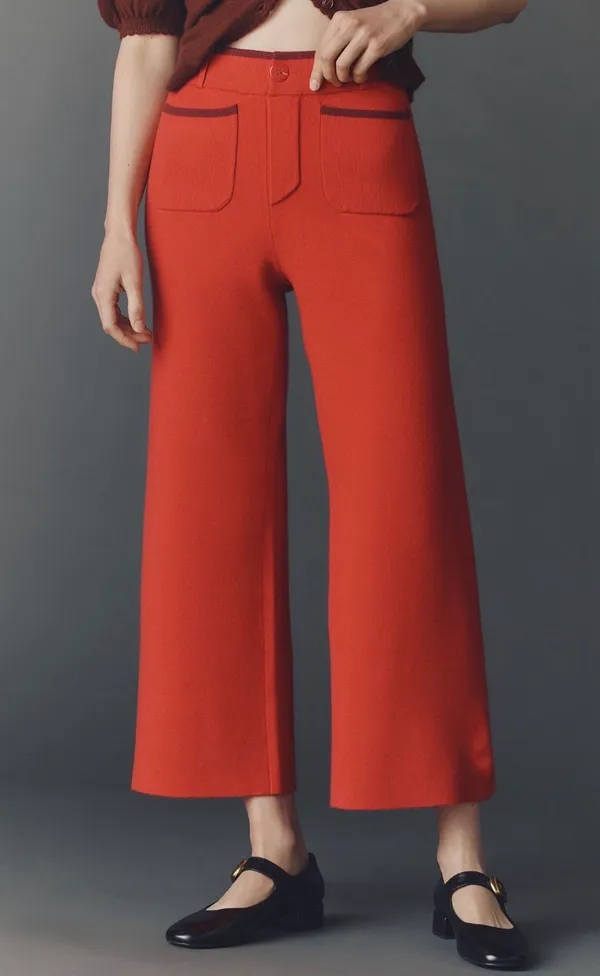 Maeve Colette Sweater Knit High-Rise Wide-Leg Cropped Pants, Size XXSP - Image 3