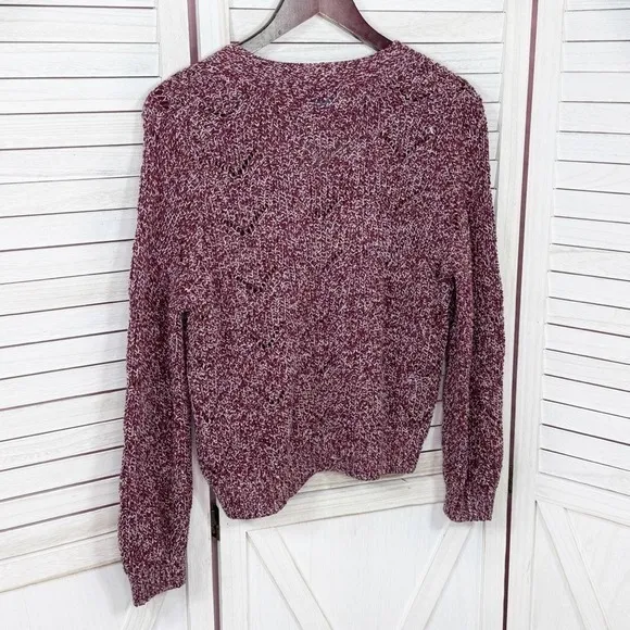Old Navy‎ Marled Pointelle Knit V Neck Crop Cardigan Sweater Burgundy Red Small - Image 10