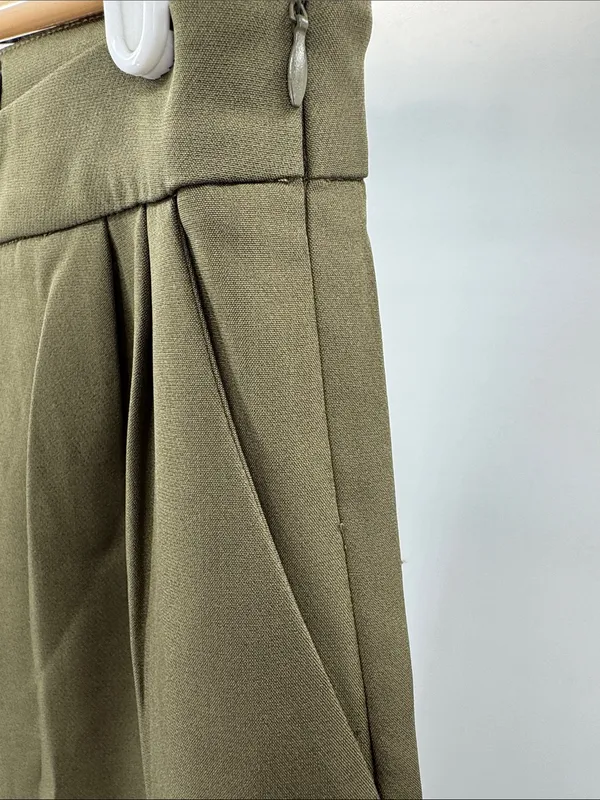 Lulu's Olive Green Tailored Pleat Trousers S office professional casual neutral - Image 8