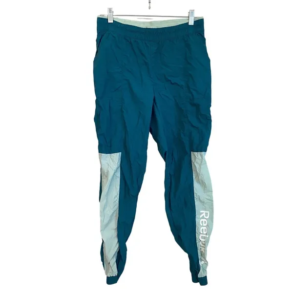 Reebok Womens Teal Colorblock Nylon Mesh Lined‎ Track Pants Joggers S - Image 2