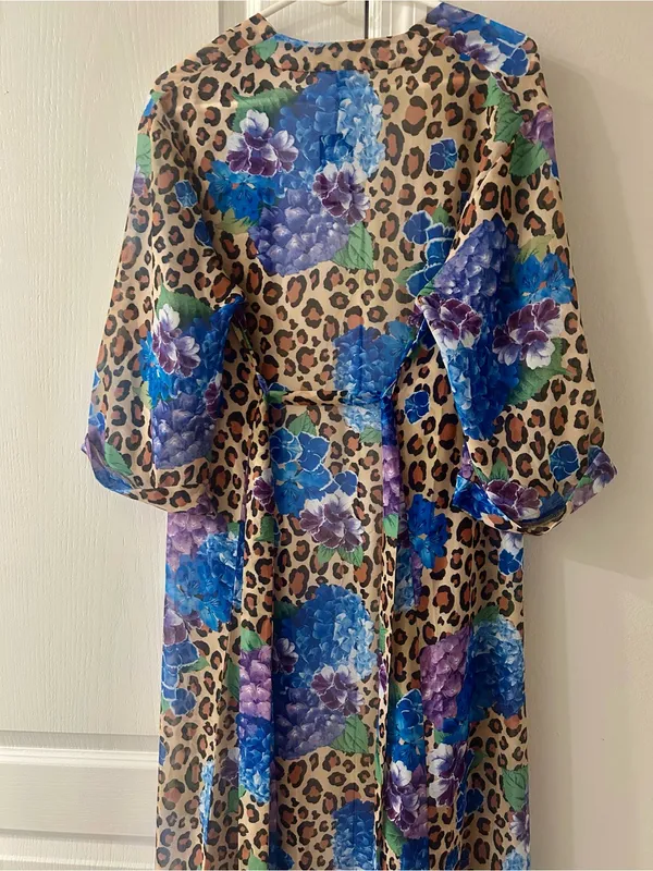 Sheer Leopard Floral Cover-Up Maxi - Blue/Purple - Image 5