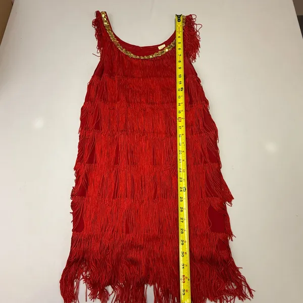 Flapper 1920s Style Red Tiered Fringe Costume Dress - Image 5