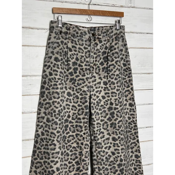 Pilcro Leopard Animal Print Wide Leg Pants Size 28 Petite High-Rise Cuffed Hem - Image 2